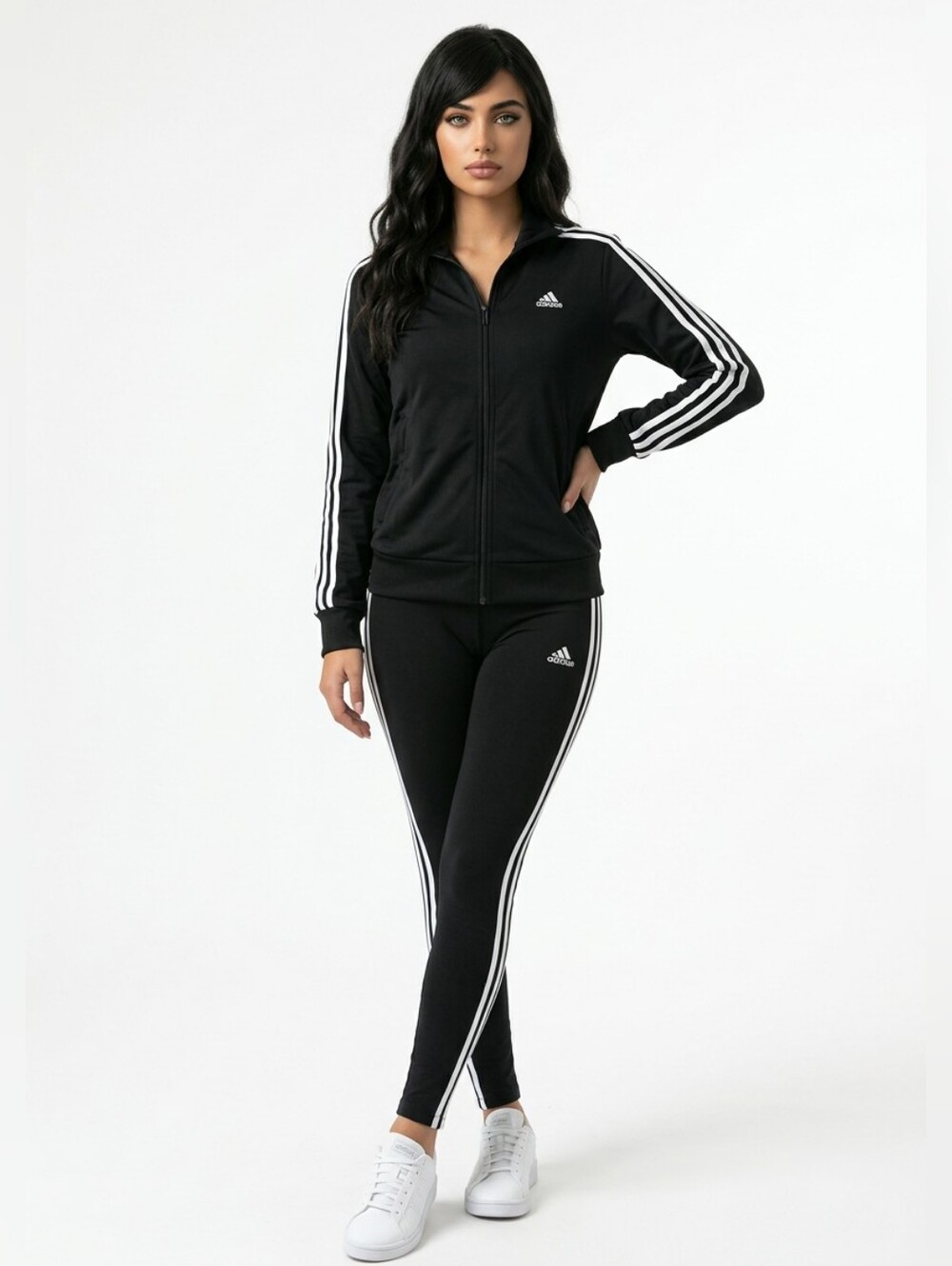 adidas Black Leggings with White 3-Stripe Side Detail